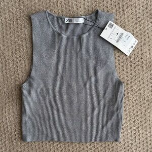 Zara Charcoal Ribbed Crop Top